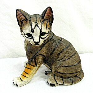 Vintage Orange Gray Tabby Tiger Cat Kitten Figurine Ceramic 7" Taiwan